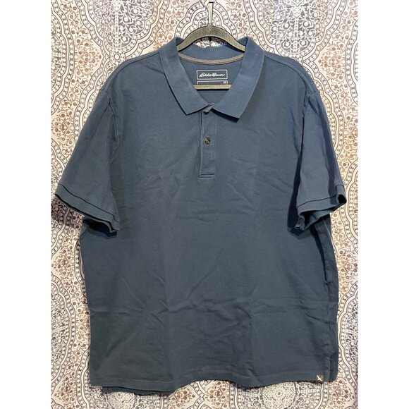 Eddie Bauer Mens 2X Blue Short Sleeve Polo Shirt Classic Fit Button Collar Comfo - Picture 1 of 8